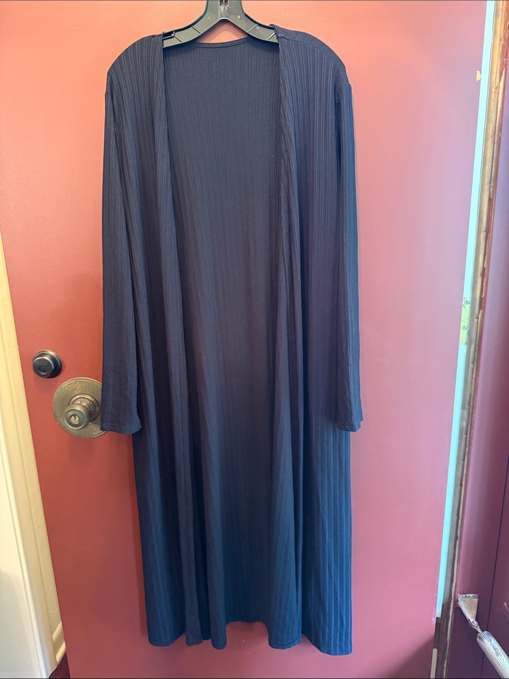 Long Black Ribbed Open-Front Women's Dress